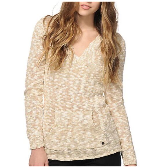 Roxy Warm Heart Hooded Poncho Sweater, Cream/White, Large - Picture 1 of 6